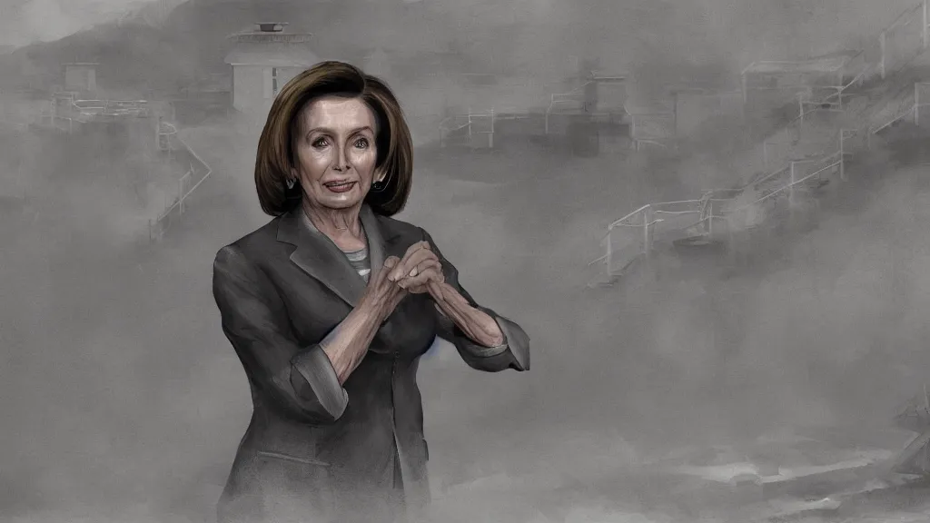Image similar to Nancy Pelosi held in a Chinese prison camp, concept art, matte painting, 8k, highly detailed, artstation