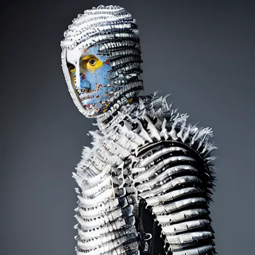 Image similar to a portrait of a beautiful young male wearing an alexander mcqueen armor made of plastic , photographed by andrew thomas huang, artistic