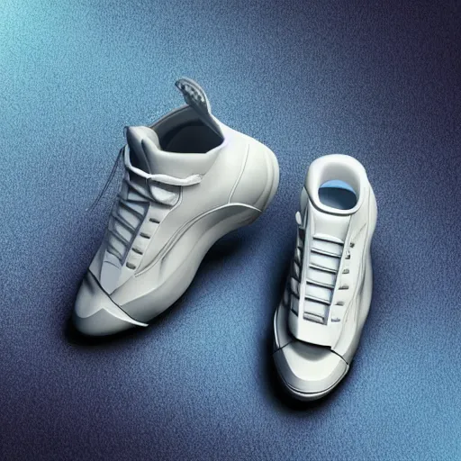 Image similar to futuristic balenciaga and vetements sneakers on gradient background, ultra rendered extreme realism and detail, 8 k, highly detailed, realistic, completely framed, pbr, giger style, hyper realistic, photorealistic, sharp focus,