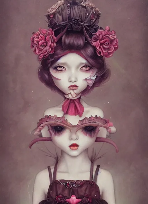 Prompt: pop surrealism, lowbrow art, realistic cute alice girl painting, japanese street fashion, hyper realism, muted colours, rococo, loreta lux, tom bagshaw, mark ryden, trevor brown style