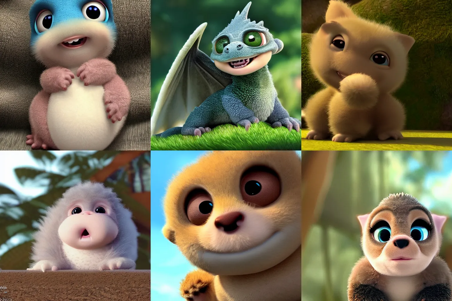 Prompt: cute fluffy fat baby dragon looking up at the camera, by pixar