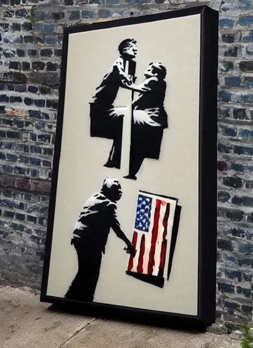 Image similar to banksy trump fbi raid art on canvas