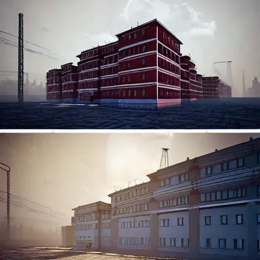 Image similar to soviet style buildings in a city on the Moon, Neo Norilsk, Neo Kyiv, sci-fi, enchanting, photorealistic, intricate, very very beautiful, elegant, smooth, photorealistic, cinematic, Octane renderer, by Evgeny Zubkov, by Marat Zakirov, trending on Behance