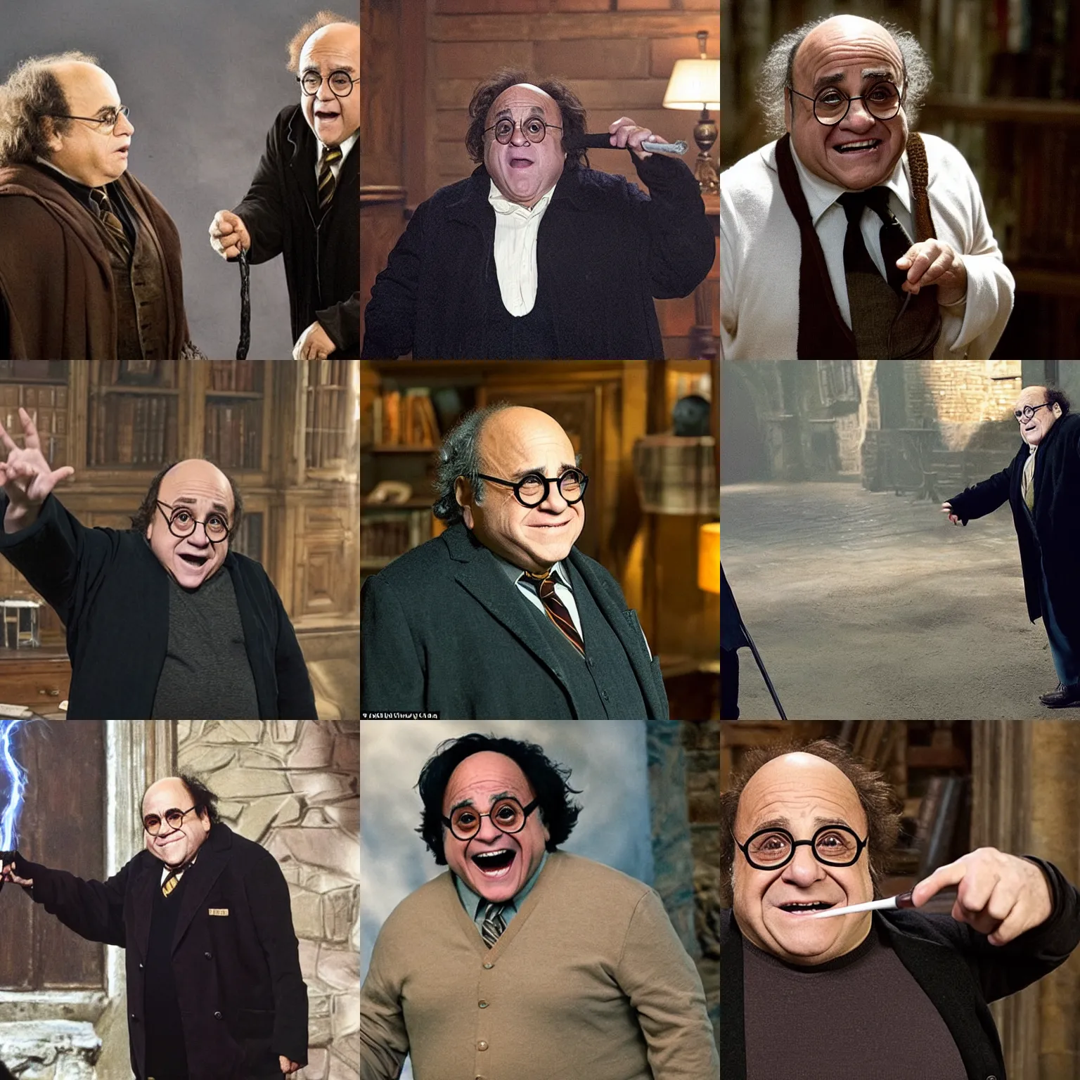 Prompt: danny devito as harry potter in new tv series! here he is casting patronus lmao