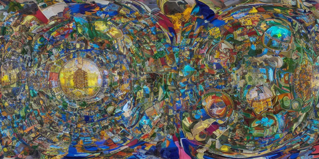 Image similar to colorful pattern of escher style 3 6 0 panorama with hieronymus bosch style bubble