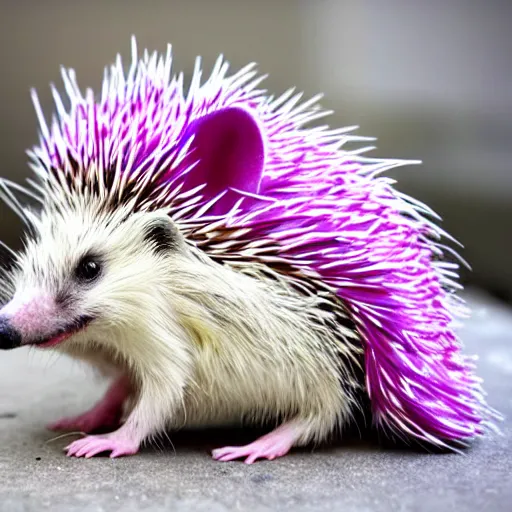 Image similar to a hedgehog made of unicorn horns