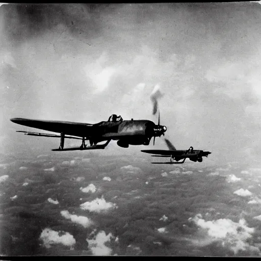 Prompt: ww 2 photo of a stuka dive bombers diving into the battlefield