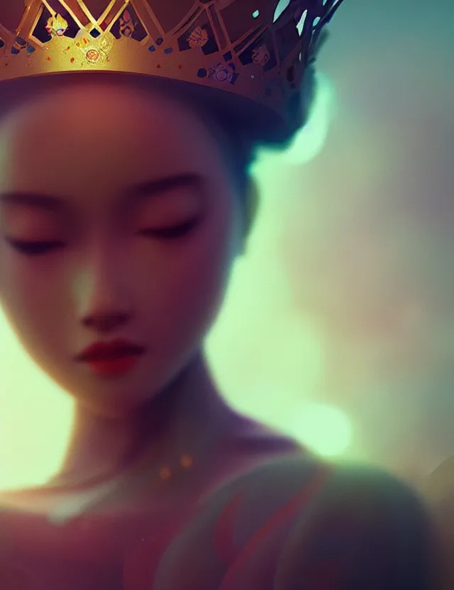 Image similar to bokeh background. close-up portrait of a goddess in crown, by Tooth Wu and wlop and beeple and greg rutkowski