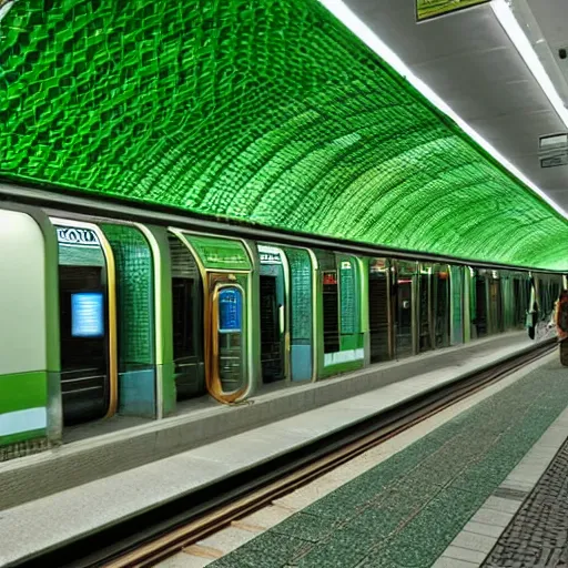 Image similar to subway station, lots of green, plants, ecofuturism