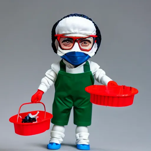 Image similar to orlan cosplay surgeon in operating theatre, stop motion vinyl action figure, plastic, toy, butcher billy style