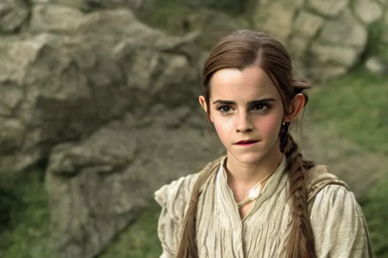 Prompt: emma watson plays an elf in the lord of the rings return of the king, highly detailed, cinematic lighting, 4 k, arricam studio 3 5 mm film camera, kodak 5 2 7 9 ( tungsten - balanced ) film stock