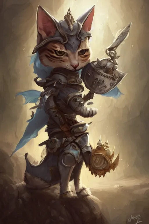 Image similar to cute little anthropomorphic cat knight wearing a cape and a crown, tiny, small, miniature cat , baby animal, short, pale blue armor, cute and adorable, pretty, beautiful, DnD character art portrait, matte fantasy painting, DeviantArt Artstation, by Jason Felix by Steve Argyle by Tyler Jacobson by Peter Mohrbacher, cinematic lighting