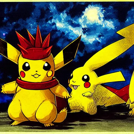 Image similar to pikachu fighting godzilla art