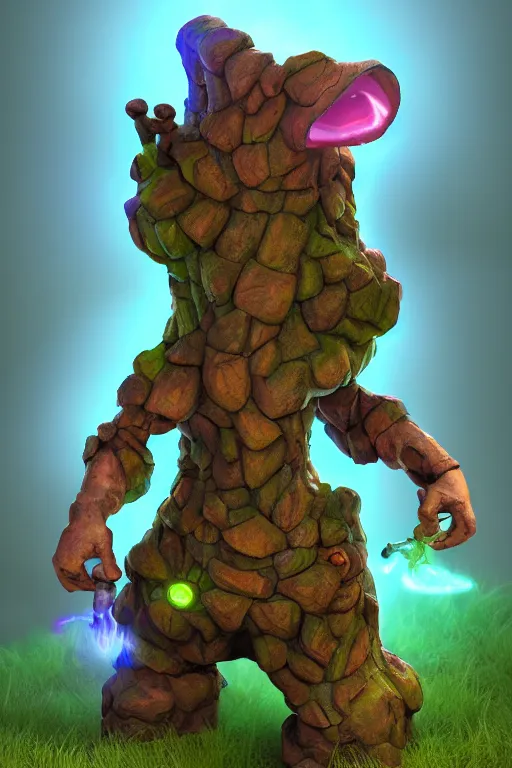 Image similar to arcane fantasy art giant golem elemental wood rock bastion forged gemstone enchanted forest troll, global illumination ray tracing hdr fanart arstation by sung choi and eric pfeiffer and gabriel garza and casper konefal lisa frank zbrush central hardmesh radiating a glowing aura