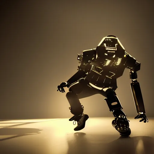 Image similar to break dancing gangsta robot, expressive, photo realistic, dramatic cinematic lighting, octane render, 4k, ultra detailed,