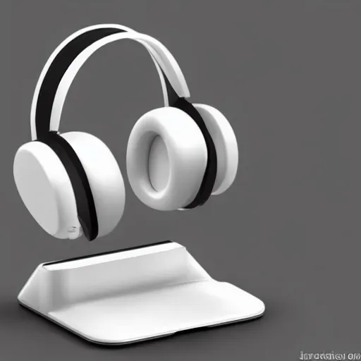 Image similar to wireless headphone stand, futuristic, techno, cyberpunk, product design, render, concept, fun, cute