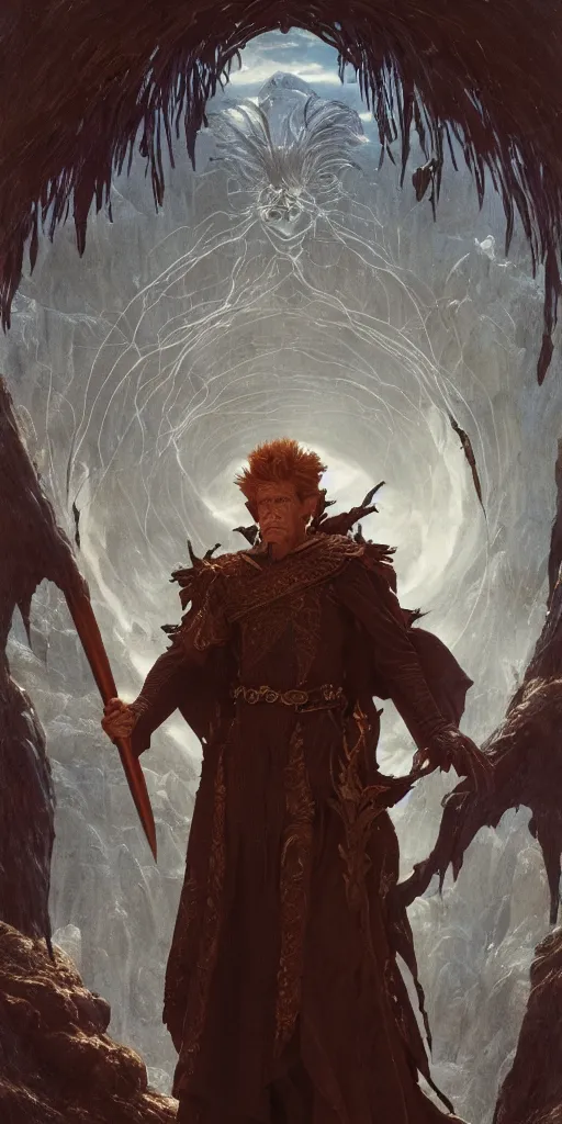 Image similar to willem dafoe, king of mages, makes a spell, dungeons and dragons, masterpiece by edgar maxence and ross tran and michael whelan, gustav dore, 8 k, octane render