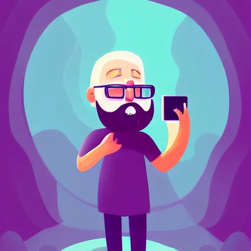 Image similar to curled perspective digital art of a cute smiling beard grandpa cartoon character taking a photo to a baby!!!! girl!!!!!!!! by anton fadeev