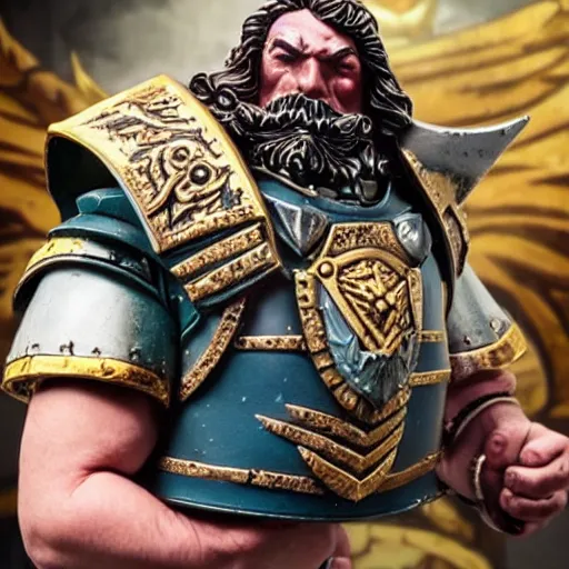 Image similar to Warhammer, Thorgrim Grudgebearer holding up his book of grudges