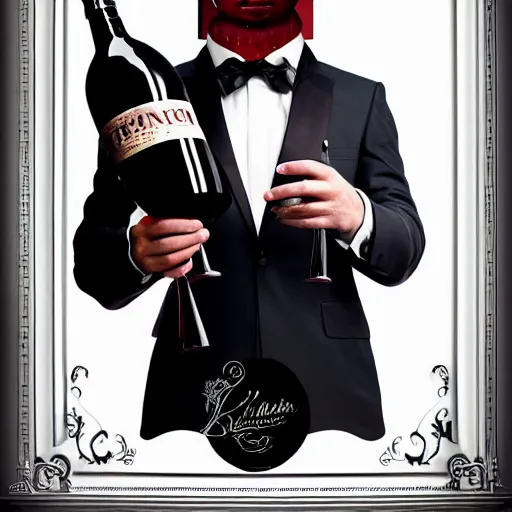 Prompt: a dragon man wearing tuxedo holding a wine bottle portrait, digital art, digital painting, masterpiece, elegant, hyper realistic, award winning, 8 k, behance, artstation, unreal engine 5, octane render, masterpiece, sharp focus, intricate, ornate