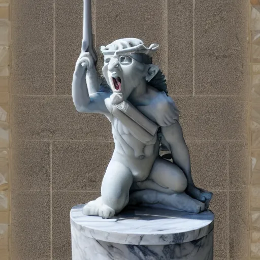 Prompt: marble statue of a gargoyle wearing a baseball hat and sunglasses