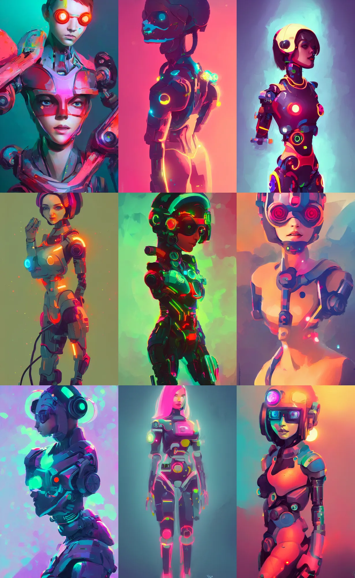 Prompt: cute cyborg girl bloom vibrant illustration character design concept. organic painting, matte painting, bold shapes, hard edges, trending on artstation, dramatic lighting. in the style of ilya kuvshinov.