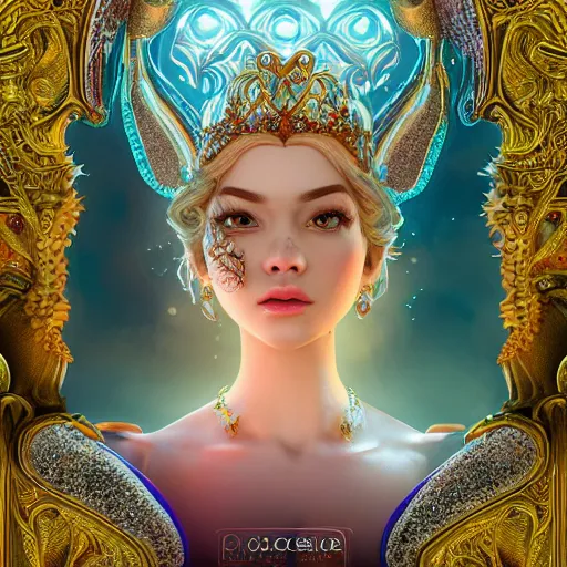 Image similar to portrait of princess, beautiful, attractive, glowing, ornate and intricate, jaw dropping, dynamic lighting, colorful, fairy tale, intricate and detailed, 4 k octane render