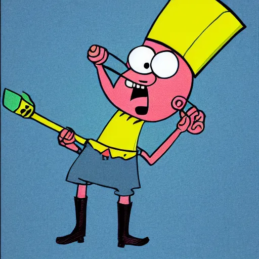 Image similar to patrick from spongebob squarepants holding a hammer, intricate abstract, cartoon