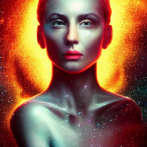 Image similar to woman portrait made out of galaxies floating in space, saturn, highly detailed, beautiful, realistic, tim burton comic book art, unreal engine, octane render, sharp focus