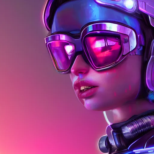 Image similar to cyberpunk concept cool girl cyborg bot, cinema 4 d, galaxy, ufo, space sci - fi, wearing vr goggles, illustration, portrait, pastel neon textured background night, trending on artstation, greg rutkowski, octane rendered, 1 2 k, detailed,