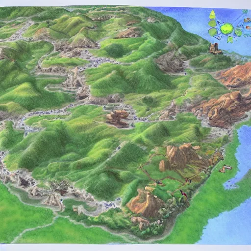 Prompt: a map of the land in the game, concept art by Ken Sugimori, featured on deviantart, regionalism, high resolution, ultra detailed, concept art