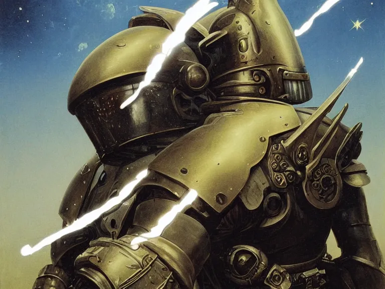 Image similar to a detailed profile painting of a bounty hunter in armour and visor, cinematic sci-fi poster. Cloth and metal. Welding, fire, flames, samurai Flight suit, anatomy portrait symmetrical and science fiction theme with lightning, aurora lighting clouds and stars. Clean and minimal design by beksinski carl spitzweg giger and tuomas korpi. baroque elements. baroque element. intricate artwork by caravaggio. Oil painting. Trending on artstation. 8k