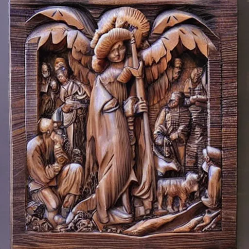 Prompt: woodcarving of heaven