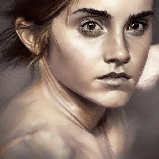 Image similar to Very funny Emma Watson looking like an old monkey, colorful painting on grey scale face, powerful , magic, thunders, dramatic lighting, intricate, wild, highly detailed, digital painting, artstation, concept art, smooth, sharp focus, illustration, art by artgerm and greg rutkowski and alphonse mucha, footage