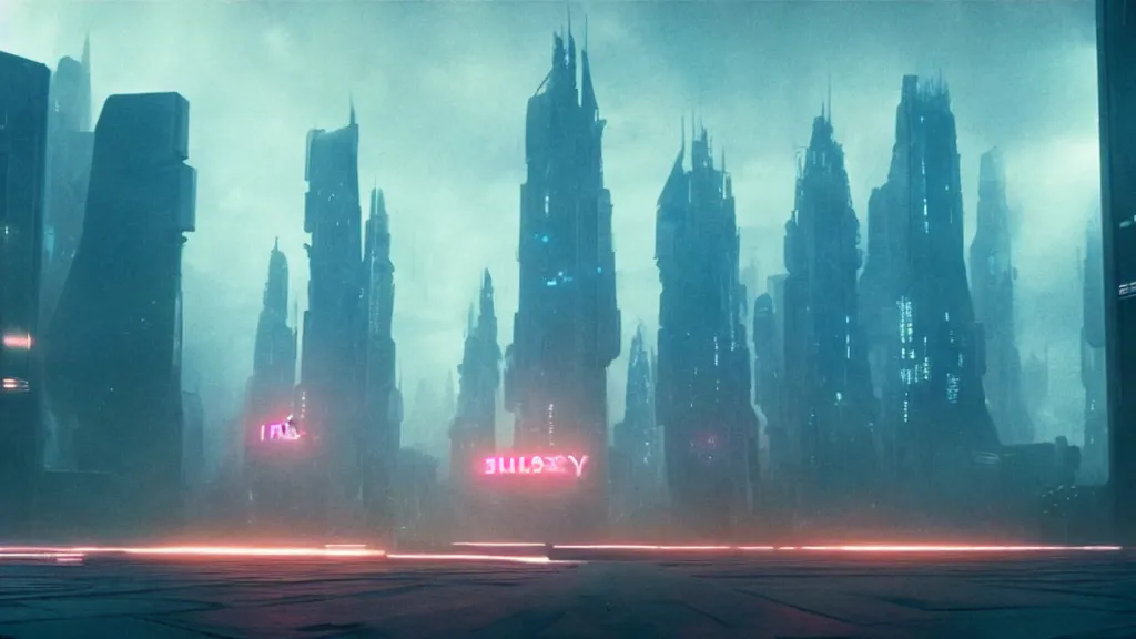 Prompt: A futuristic city from Blade Runner 2049, film still from the movie directed by Denis Villeneuve with art direction by Salvador Dalí, wide lens