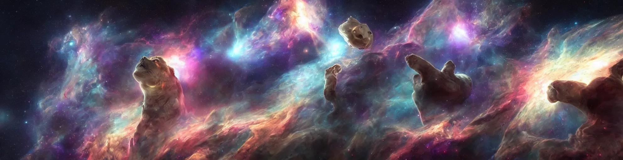 Prompt: energy cats in space, nebula in background, by lovecraft, details face, detailed body, realistic body proportions, unreal engine, by popular digital artist, digital, artstation, detailed body, heavenly atmosphere, digital art, overdetailed art, trending on artstation, cgstudio, the most beautiful image ever created, dramatic, award winning artwork, beautiful scenery