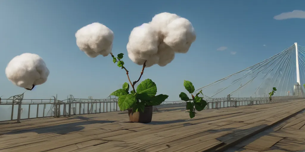 Image similar to explosion in the form of cotton plant on the crimean bridge, team fortress style, 3 d octane remder, epic lighting, 8 k, by goro fujita