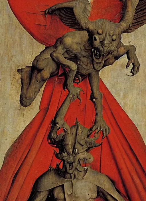 Image similar to red devil Gargoyle, Medieval painting by Jan van Eyck, Hieronymus Bosch, Florence