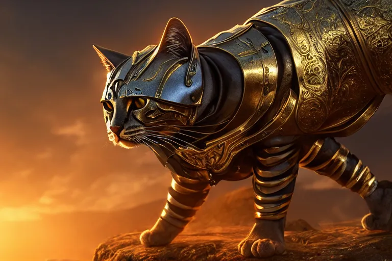 cool looking anthrophomorphic cat in armor, sheathed, Stable Diffusion