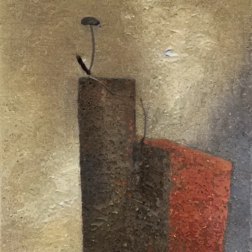 Image similar to a detailed, impasto painting by shaun tan and louise bourgeois of an abstract forgotten sculpture by ivan seal and the caretaker, lost in the past