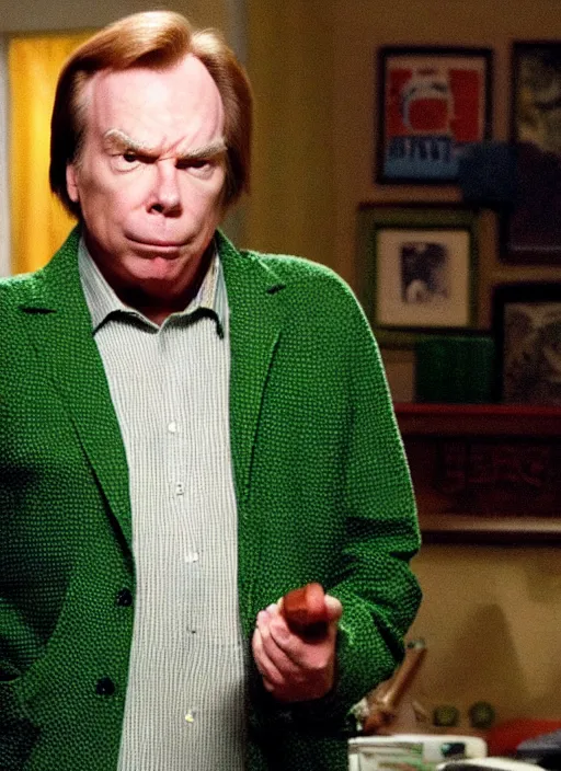 Prompt: chuck mcgill michael mckean farting, bending over, stinky fart, green stink lines, big brap