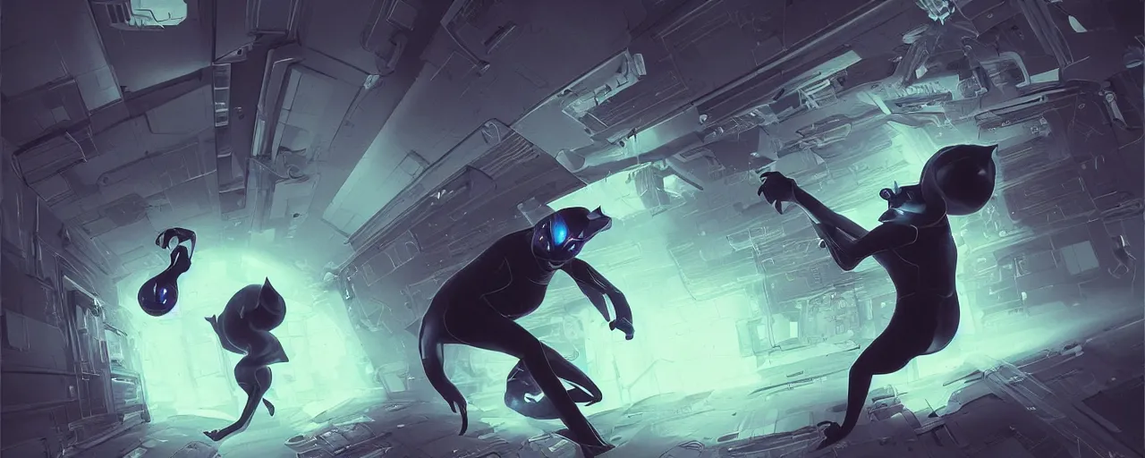 Image similar to duotone noir scifi concept illustration of black cat inside box zero gravity glowing 3 d mesh quantum portals, glowing eyes, octane render, surreal atmosphere, volumentric lighting. accidental renaissance. by sachin teng and sergey kolesov and ruan jia and heng z. graffiti art, scifi, fantasy, hyper detailed. trending on artstation