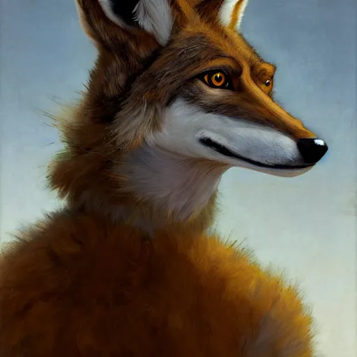 Prompt: furry anthro anthropomorphic portrait of a coyote head animal person fursona standing in a plain white room digital art by Nerdrum John, William Waterhouse, Winslow Homer, Alex Heywood, Jordan Grimmer, Darren Quach, Greg Rutkowski, Simon Stalenhag, trending on Artstation, CGSociety