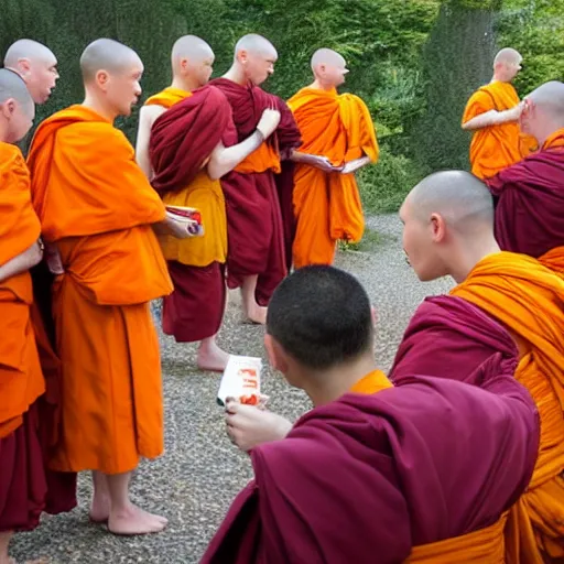 Image similar to group of monks worshiping a bottle of buckfast