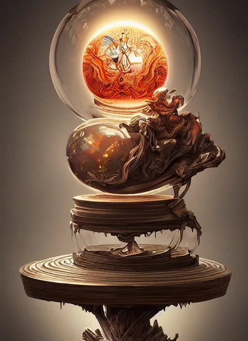 Prompt: crystal ball on a large wood stand with a beautiful dreamscape inside, studio product photography, centered, super highly detailed, professional digital painting, artstation, concept art, smooth, sharp focus, extreme illustration, unreal engine 5, photorealism, beautiful, cinematic, art by artgerm and rutkowski and alphonse mucha and loish and wlop