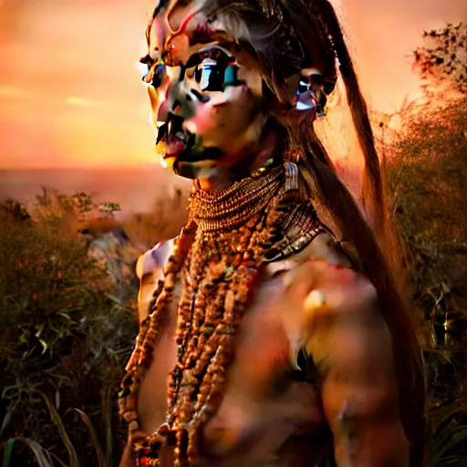 Image similar to photographic portrait of a stunningly beautiful renaissance suri tribe female maiden in soft dreamy light at sunset, contemporary fashion shoot, by edward robert hughes, annie leibovitz and steve mccurry, david lazar, jimmy nelsson, breathtaking, 8 k resolution, extremely detailed, beautiful, establishing shot, artistic, hyperrealistic, beautiful face, octane render