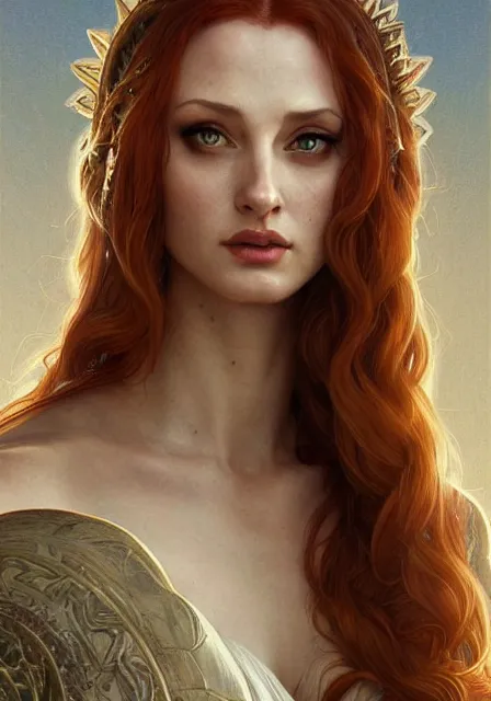 Image similar to sansa angeline jolie gessica chastain mummy goddess of death and blood, intricate, elegant, highly detailed, digital painting, artstation, concept art, smooth, sharp focus, illustration, art by artgerm and greg rutkowski and alphonse mucha and william - adolphe bouguereau