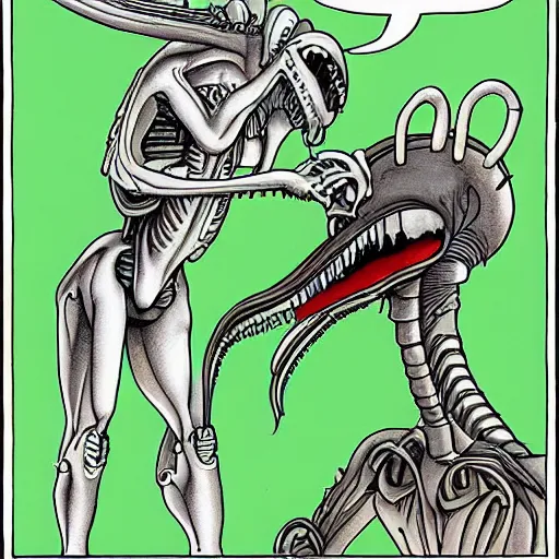 Prompt: a drawing of a xenomorph by gary larson