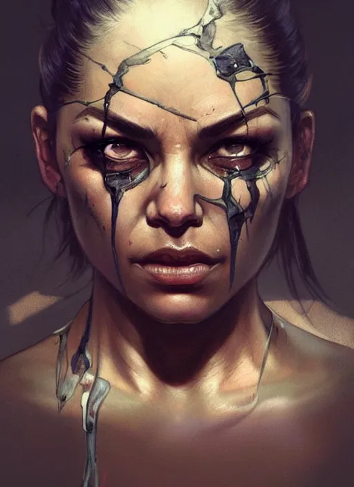 Image similar to violent criminal mugshot!!!, gangster, ugly, brutal, highly detailed, digital painting, artstation, concept art, wallpaper, smooth, sharp focus, illustration, art by artgerm and greg rutkowski and alphonse mucha