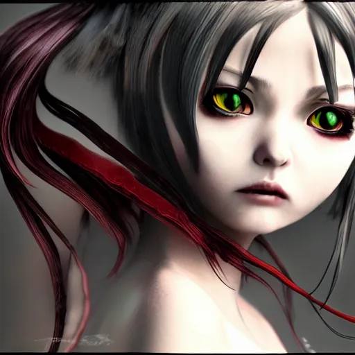 Prompt: photorealistic portrait of angry darkness anime girl, inspired by Tim Burton, detailed, unreal engine 4k